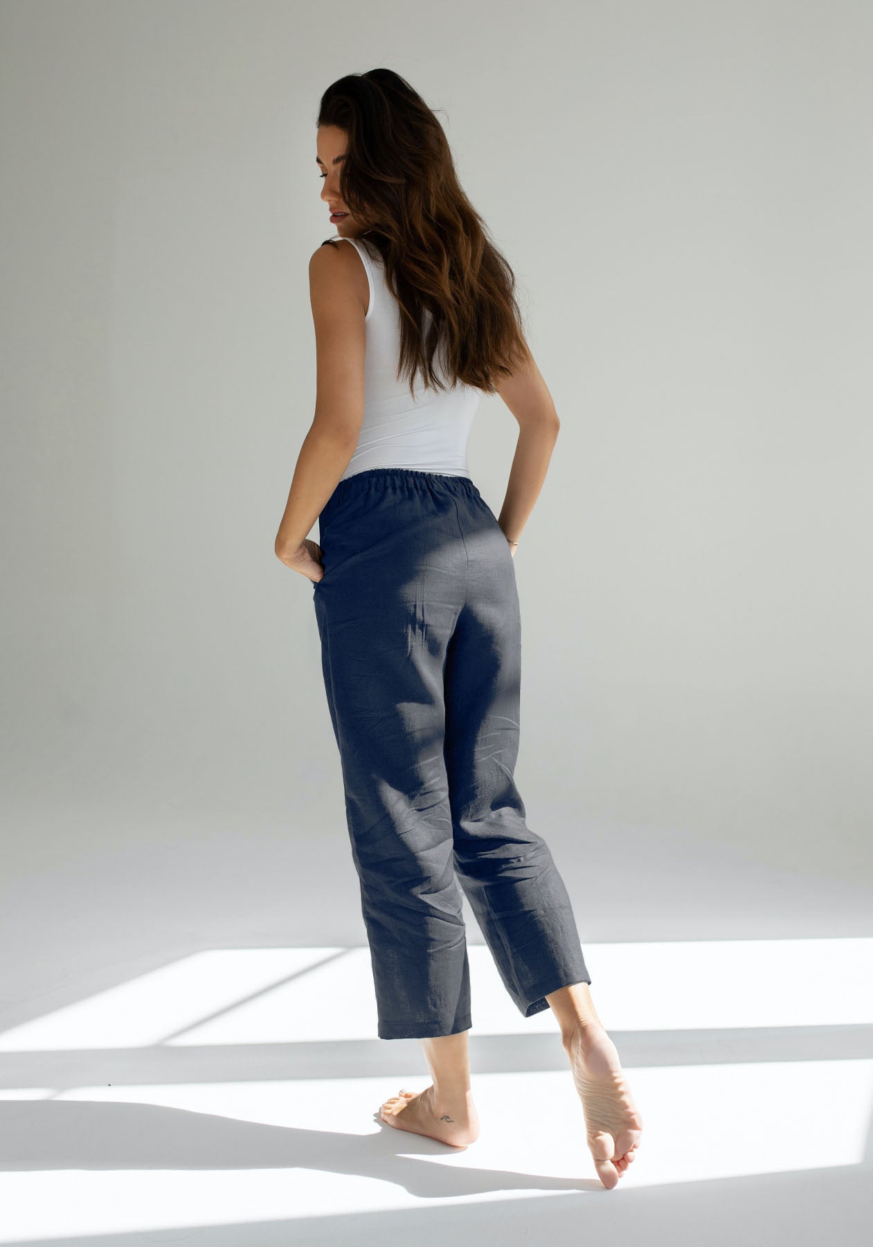 Women linen pants Deep blue