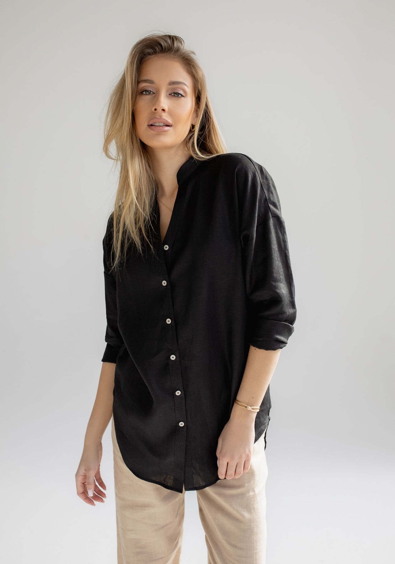 Dámská lněná košile loose fit Black