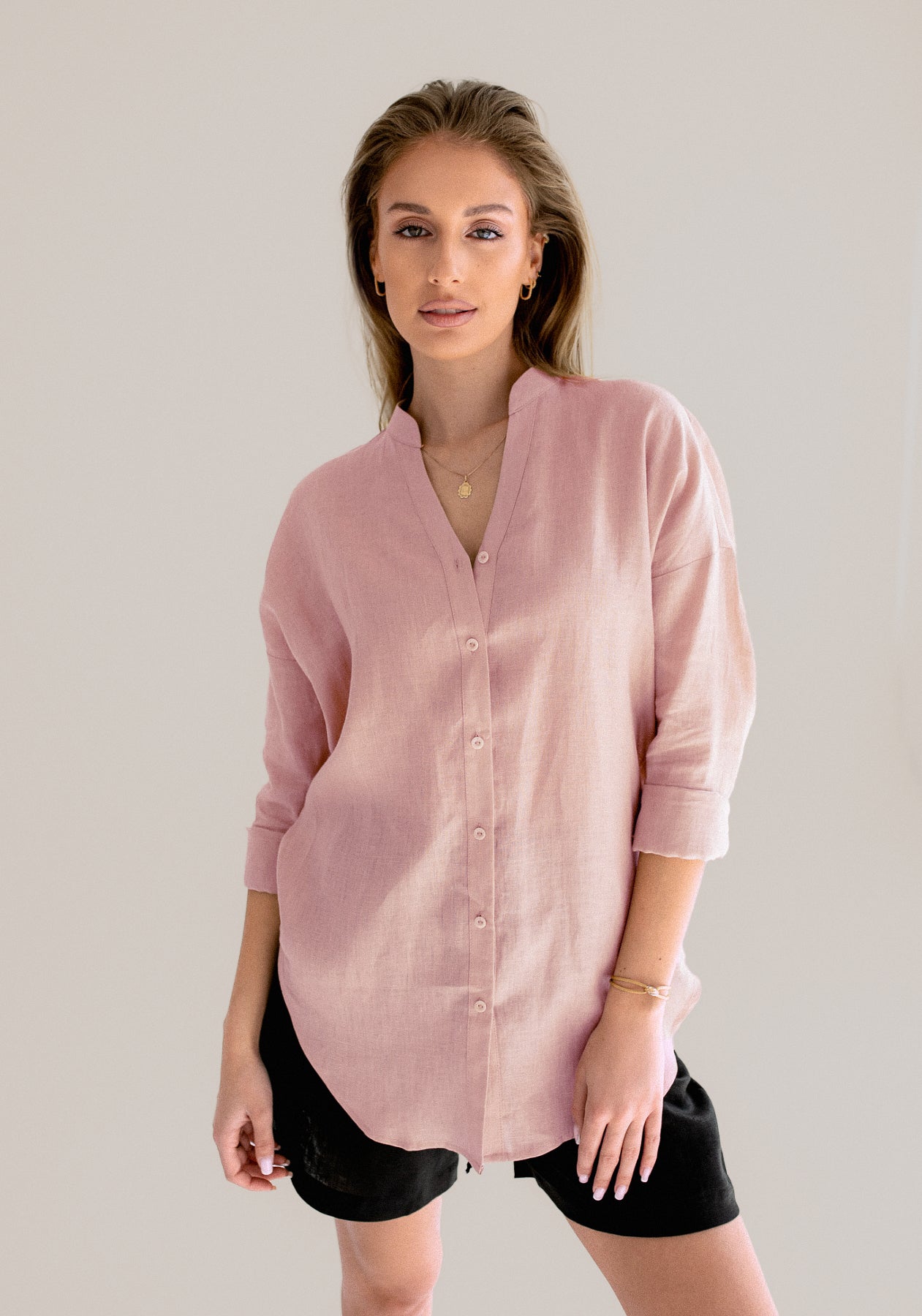 Women linen shirt loose fit Winter Rose Limited edition