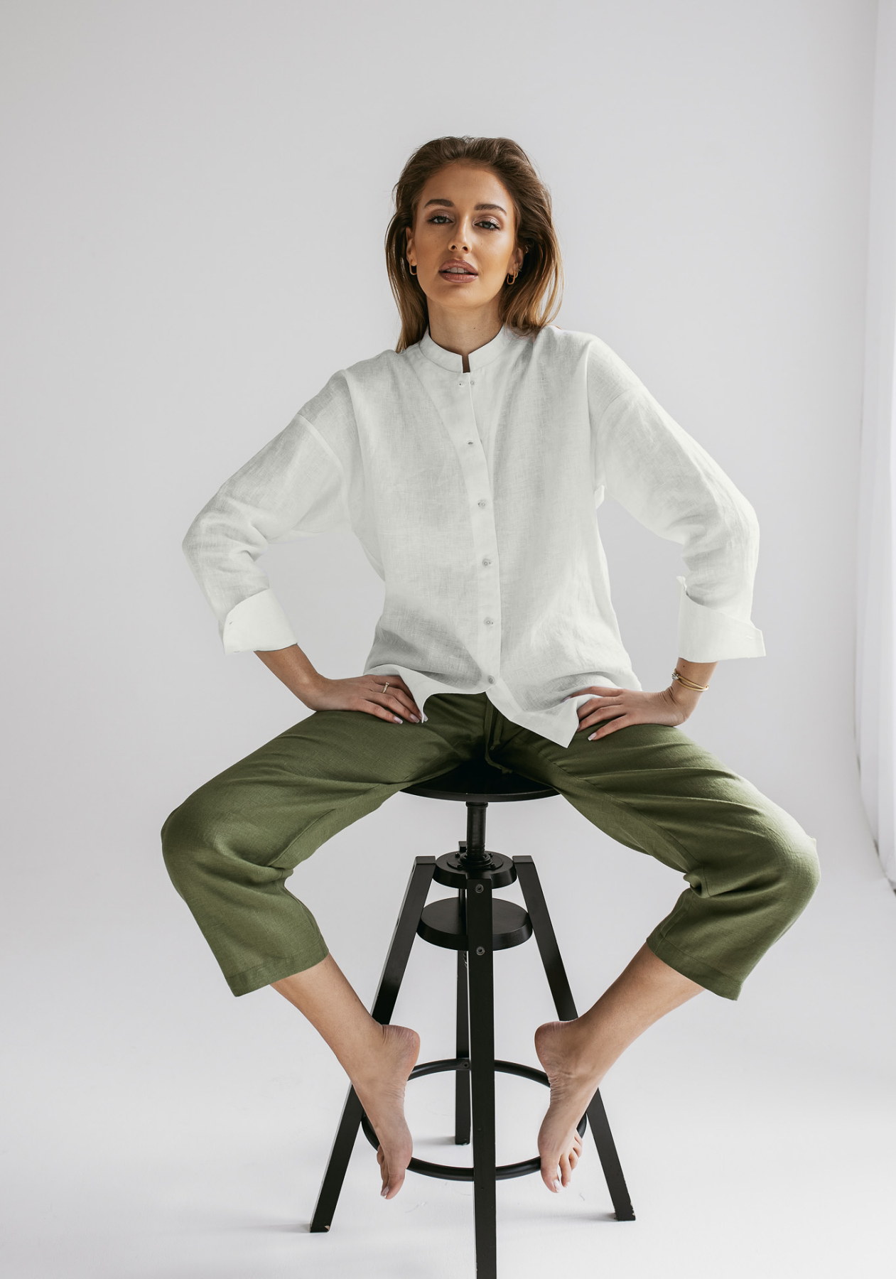 Women linen shirt regular fit Pearl gray