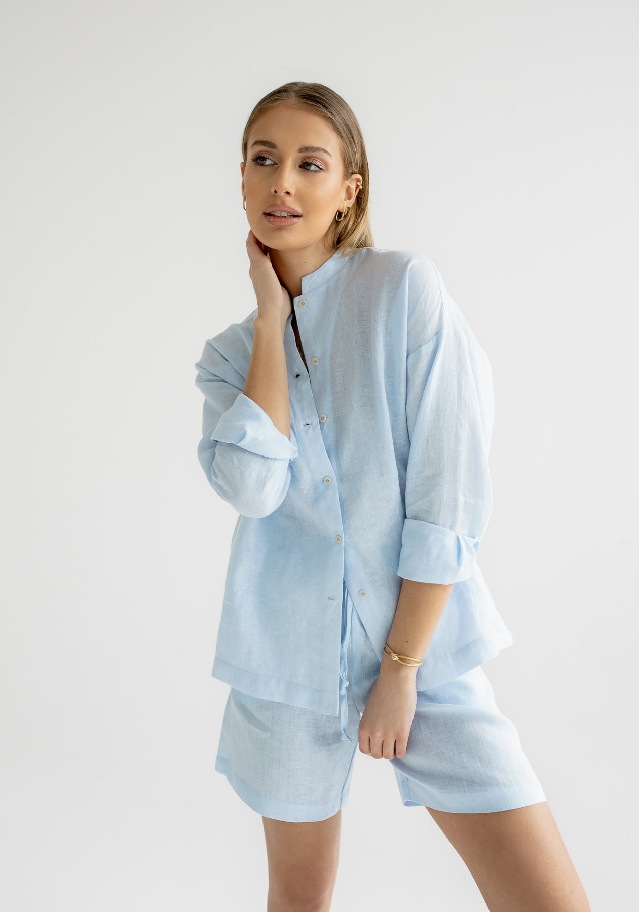 Dámska ľanová košeľa regular fit Light blue