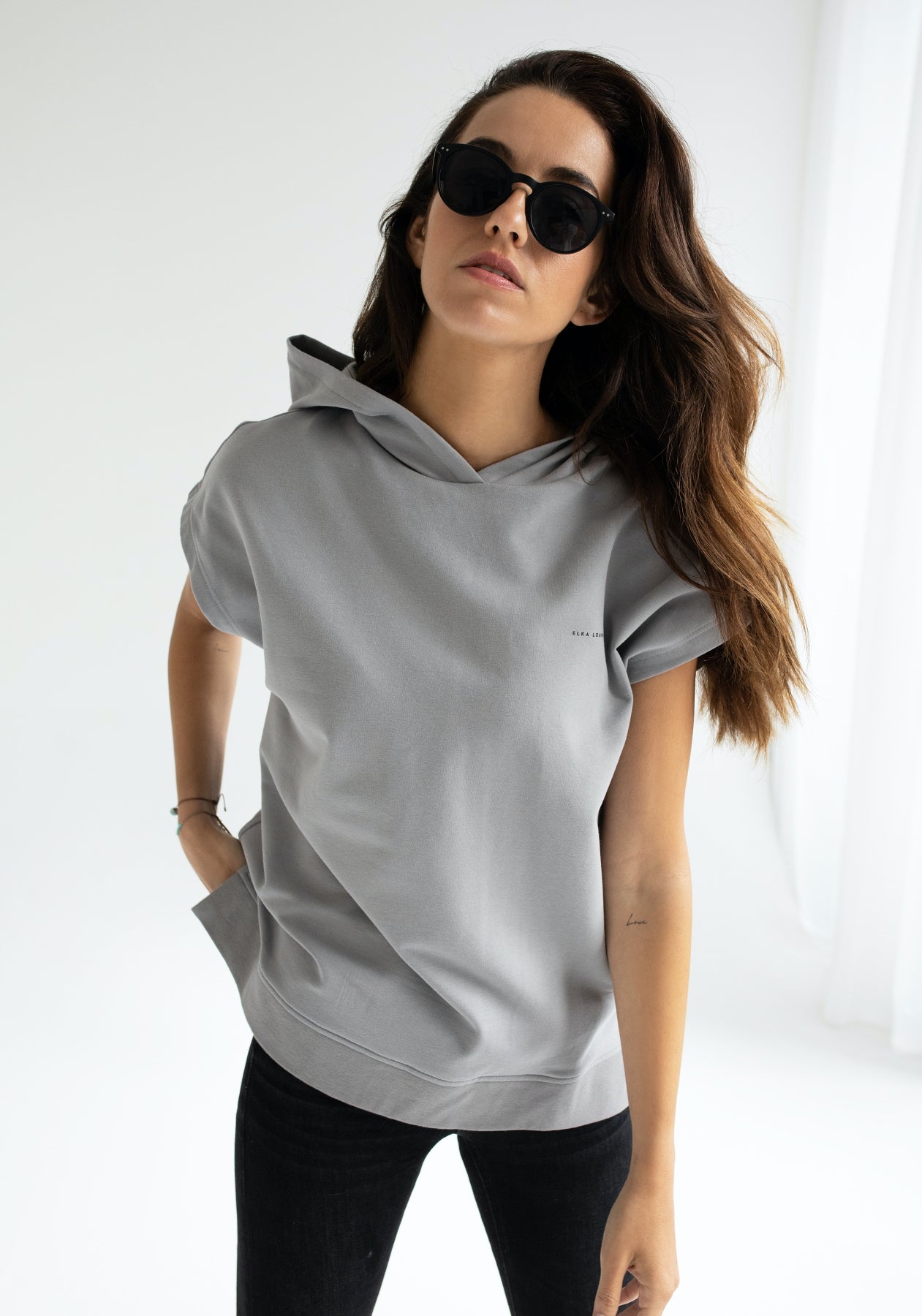 Women Sleeveless sweatshirt / vest organic cotton Light gray - Oversized