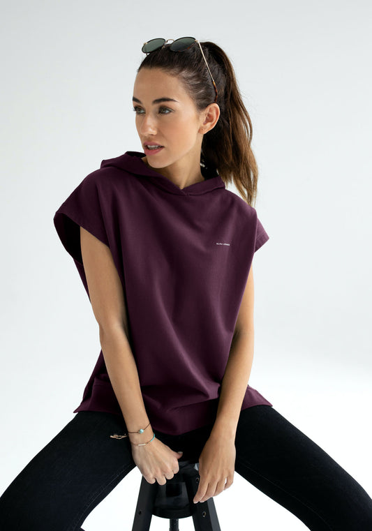 Women Sleeveless sweatshirt / vest organic cotton Purple - Oversized