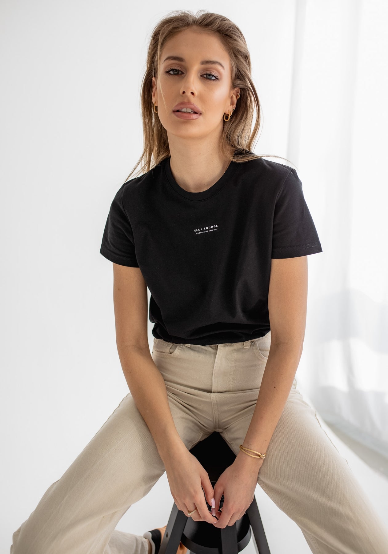 Women koszulka z bawełny organicznej Black - ethically made Minimalist - regular