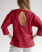 Dámský lněný top open back - regular fit